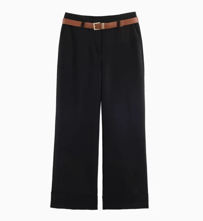 Damen 10+ weite High‑Waist Palazzohose mit Bügelfalte und Aufschlag Drune