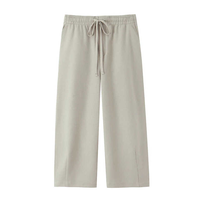 Damen 10+ weite High‑Waist Lounge‑Palazzohose mit Elastikbund und Tunnelzug Drune