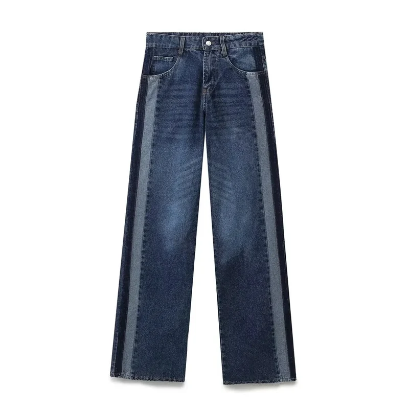 Damen 10+ weite High‑Waist Denim‑Palazzohose mit kontrastierenden Seitenteilen Drune