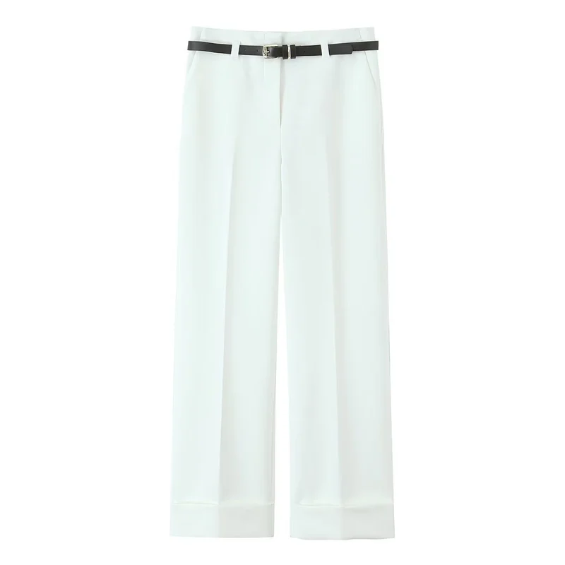 Damen 10+ weite High‑Waist Anzughose mit Bügelfalte und Umschlagsaum Drune