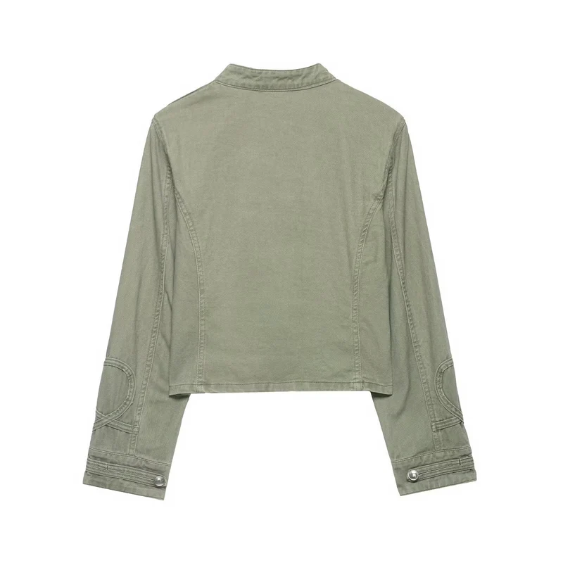 Damen 10+ taillierte Cropped Militärjacke im Vintage‑Look mit dekorativer Metallknopfleiste Drune