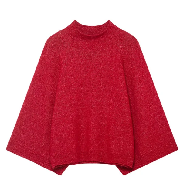 Damen 10+ oversized Strickponcho mit Stehkrragen und weiten Cape-Ärmeln Drune