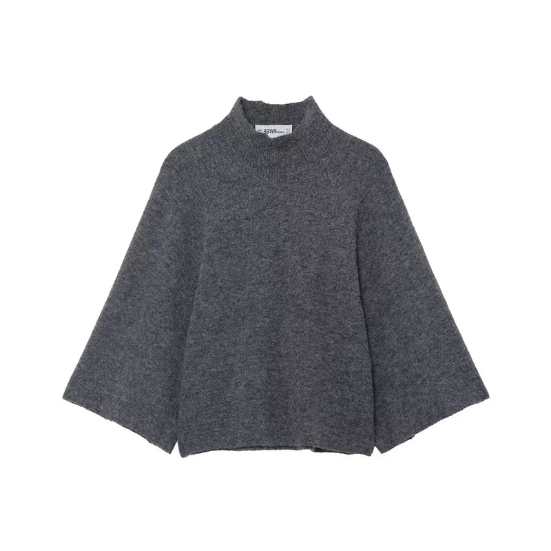Damen 10+ oversized Strickponcho mit Stehkrragen und weiten Cape-Ärmeln Drune