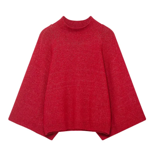 Damen 10+ oversized Strickponcho mit Stehkrragen und weiten Cape-Ärmeln Drune