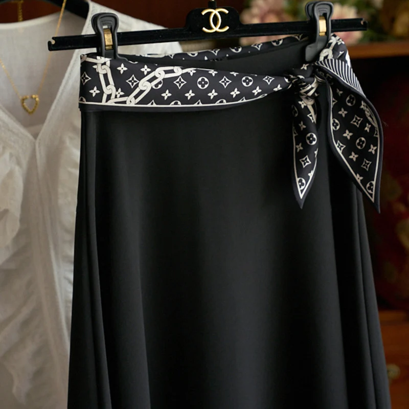 Damen Eleganter Midi-Rock mit verstellbarem Taillengürtel Drune