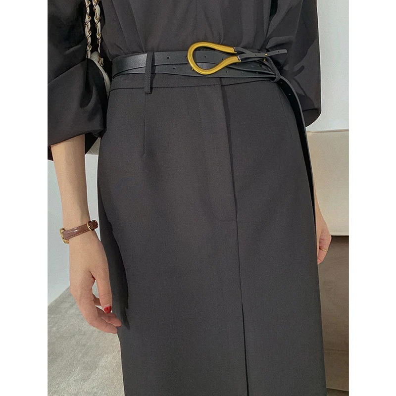 Damen Eleganter Midi-Rock mit seitlichem Schlitz Drune