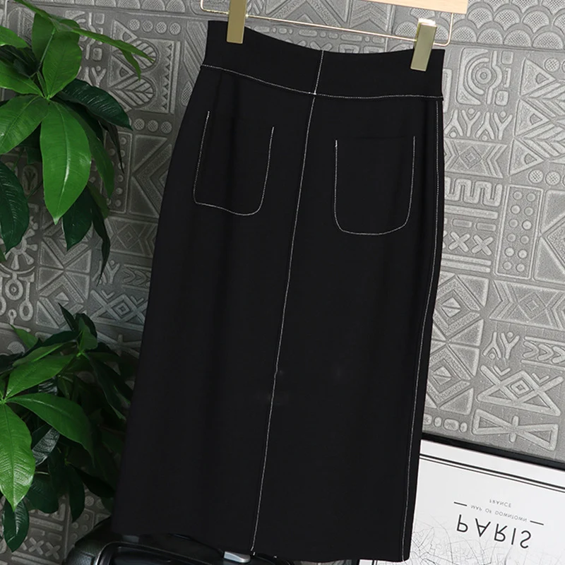 Damen Eleganter Midi-Rock mit Schlitzen Drune