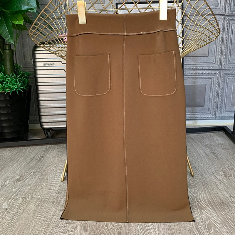 Damen Eleganter Midi-Rock mit Schlitzen Drune