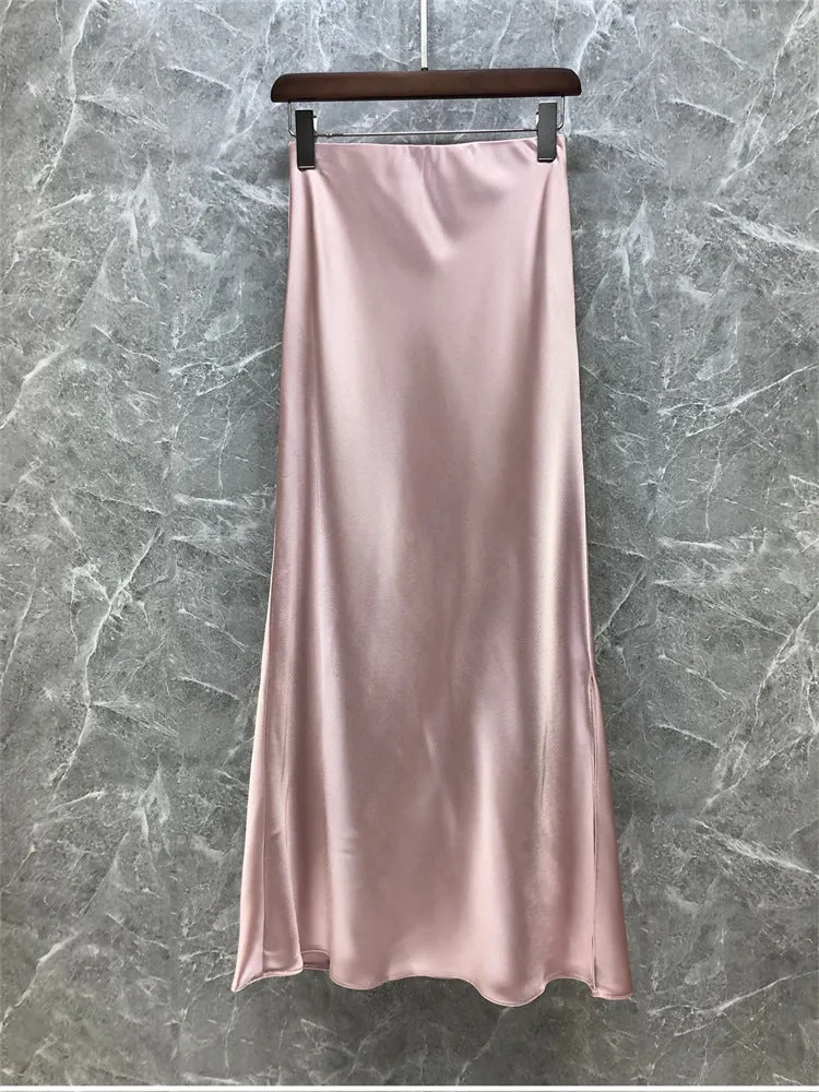 Damen Eleganter Midi-Rock aus hochwertigem Satin Drune