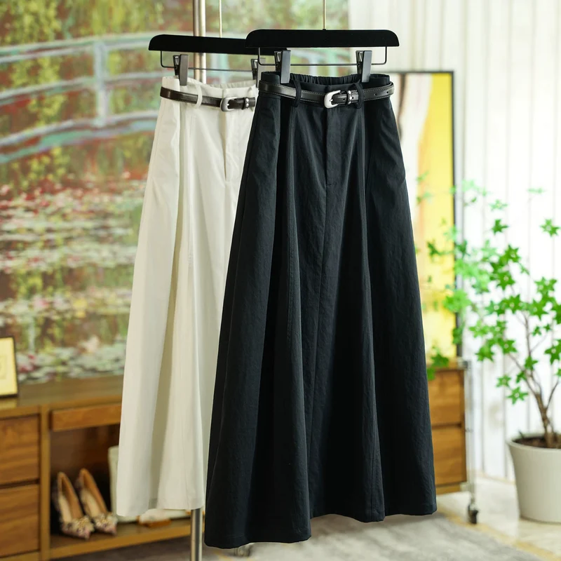 Damen Eleganter Maxirock mit Taillengürtel Drune