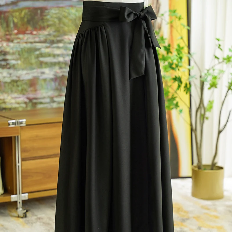 Damen Eleganter Maxirock mit Taillengürtel Drune