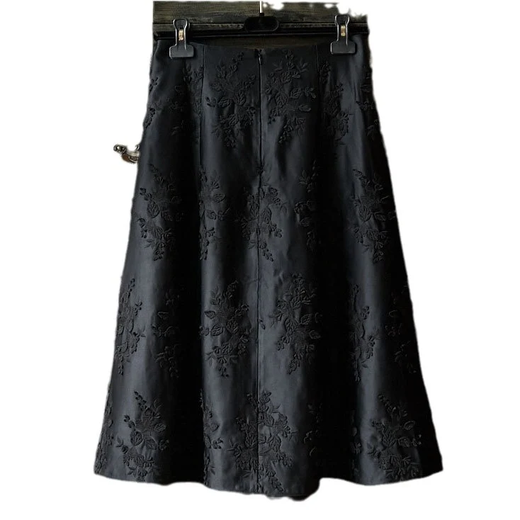 Damen Eleganter Maxirock mit floralem Relief Drune