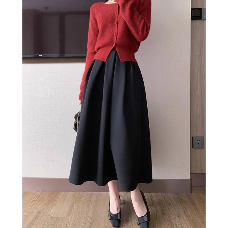 Damen Eleganter Maxirock mit Falten Drune