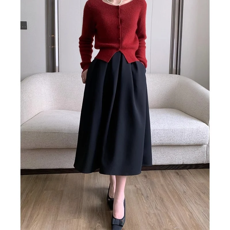 Damen Eleganter Maxirock mit Falten Drune