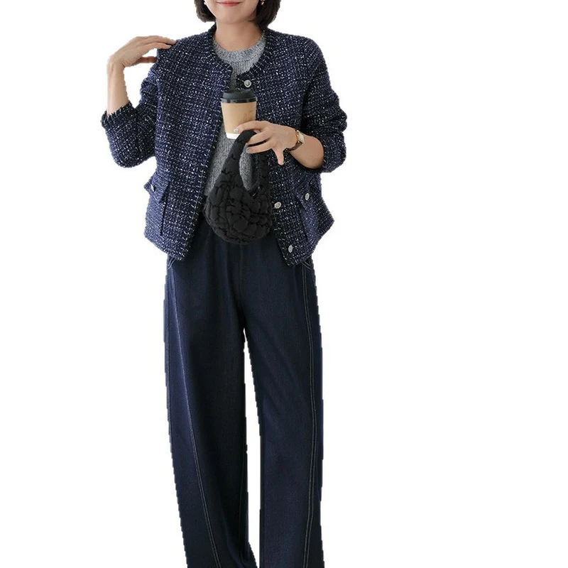 Damen Eleganter kurzarm Tweedmantel Drune