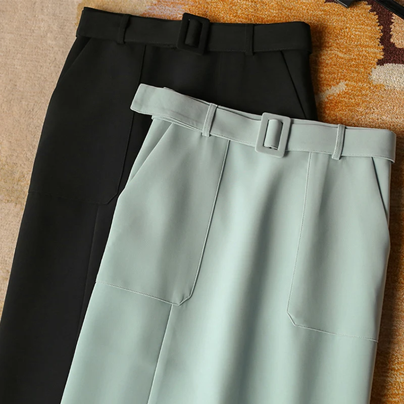 Damen Eleganter High-Waist Bleistiftrock mit Gürtel Drune