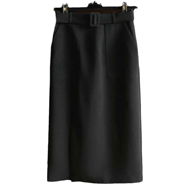 Damen Eleganter High-Waist Bleistiftrock mit Gürtel Drune