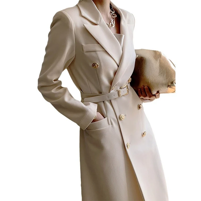 Damen Eleganter Doppeltbreasted Trenchcoat mit Taillengürtel Drune
