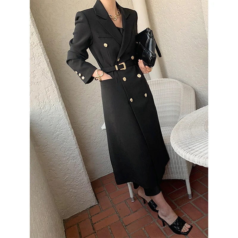 Damen Eleganter Doppeltbreasted Trenchcoat mit Taillengürtel Drune