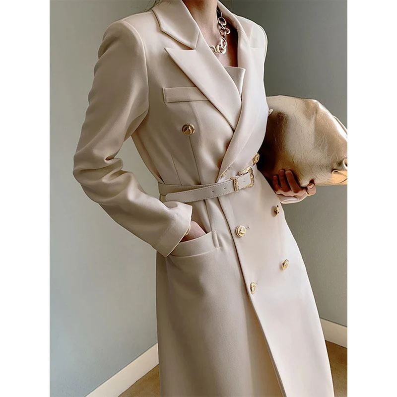 Damen Eleganter Doppeltbreasted Trenchcoat mit Taillengürtel Drune