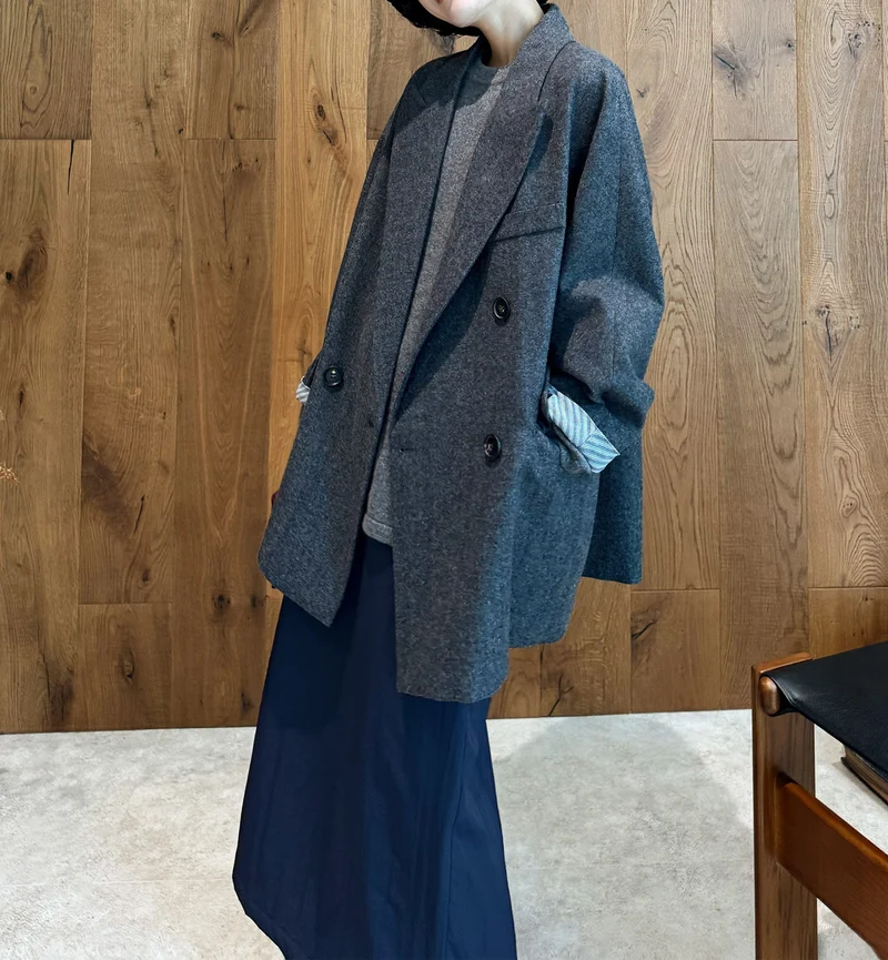 Damen Eleganter Doppelreiher-Wollmantel Drune