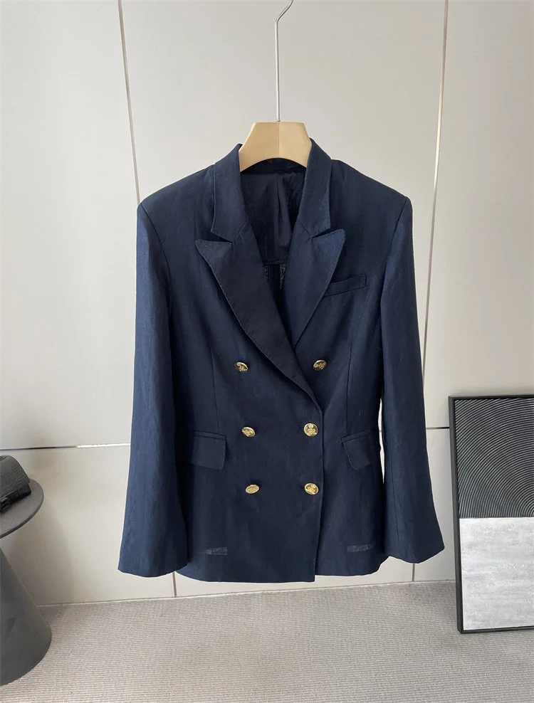 Damen Eleganter Doppelreiher Blazer mit Schmuckknöpfen Drune