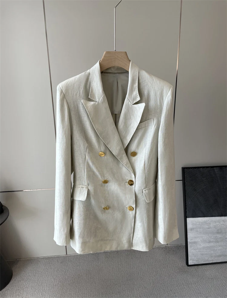 Damen Eleganter Doppelreiher Blazer mit Schmuckknöpfen Drune