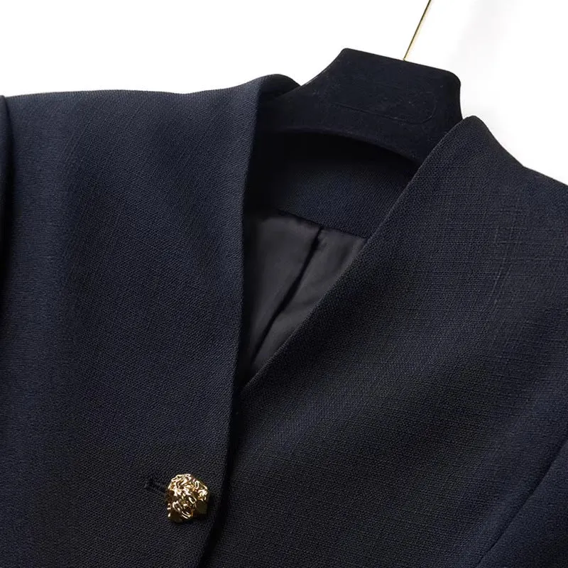 Damen Eleganter Blazer mit goldenem Knopfdetail Drune