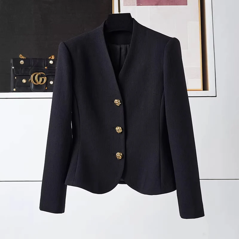 Damen Eleganter Blazer mit goldenem Knopfdetail Drune