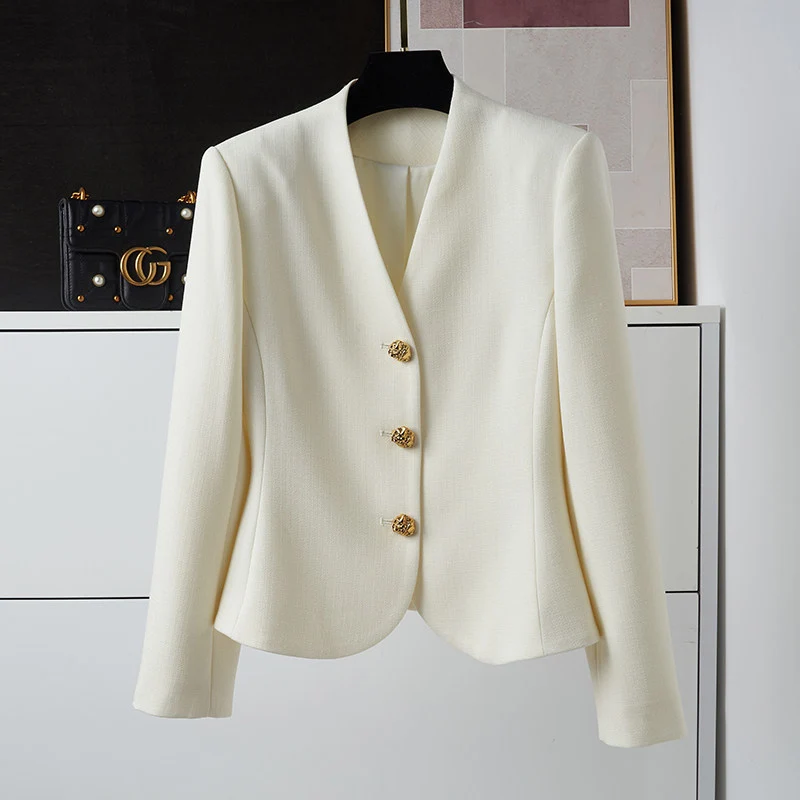 Damen Eleganter Blazer mit goldenem Knopfdetail Drune