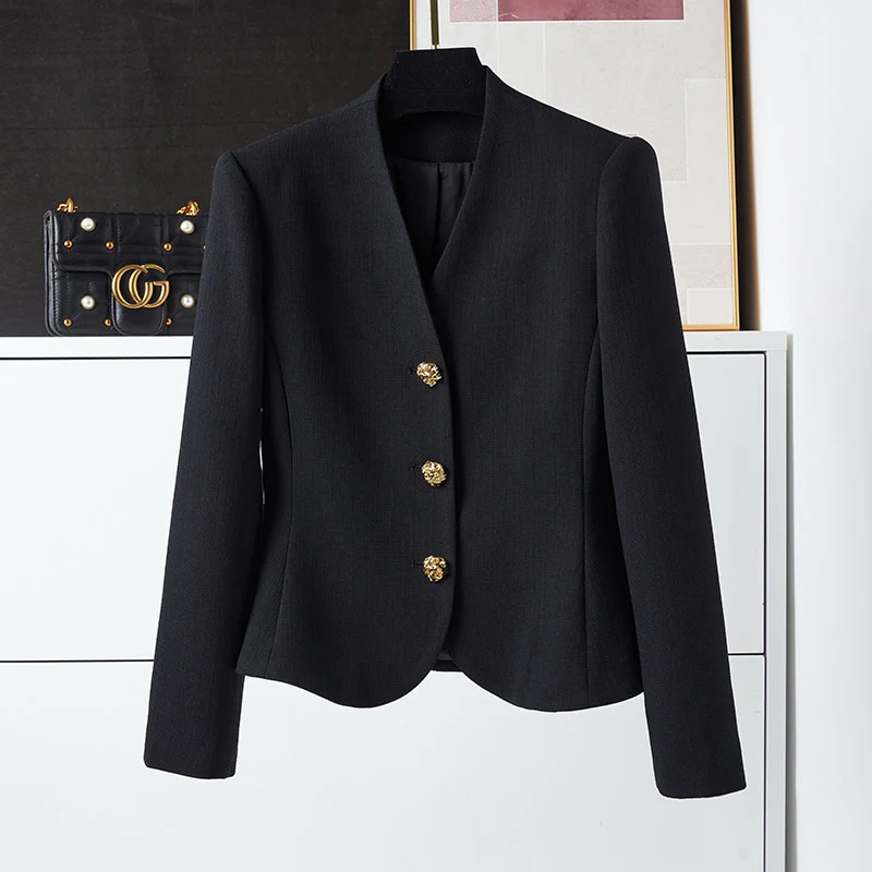 Damen Eleganter Blazer mit goldenem Knopfdetail Drune