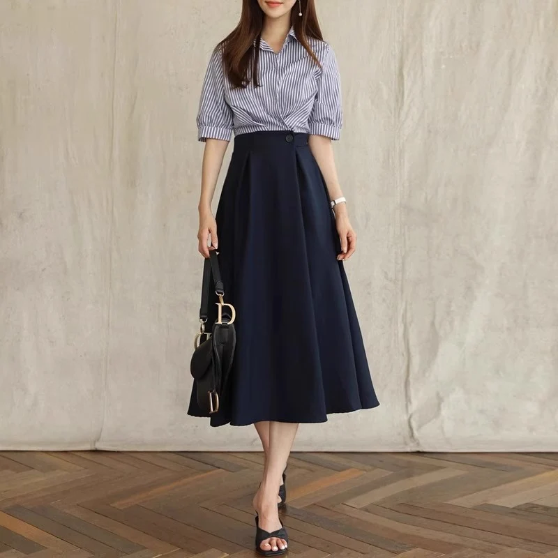 Damen Eleganter A-Linien Midi-Rock Drune