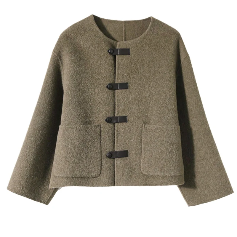 Damen Elegante Wolljacke mit Knöpfen Drune