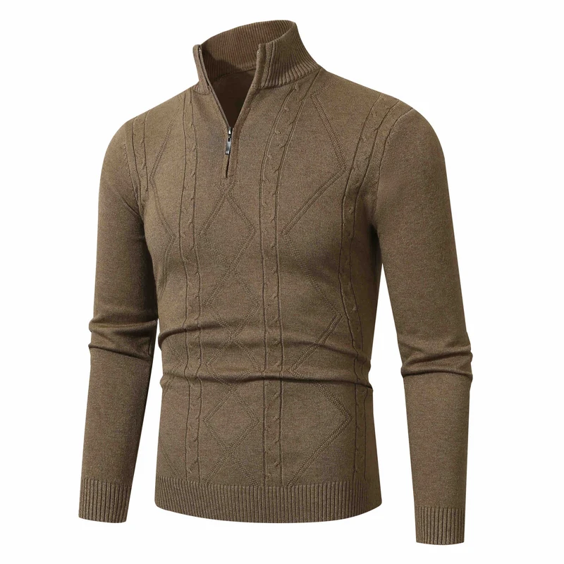 Herren Halbzip-Pullover aus Feinstrick mit geripptem Stehkragen Drune
