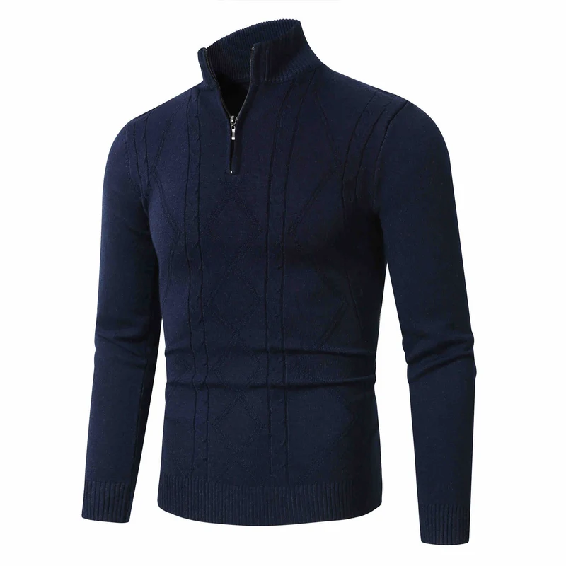Herren Halbzip-Pullover aus Feinstrick mit geripptem Stehkragen Drune
