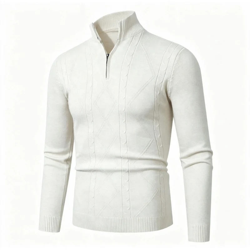 Herren Halbzip-Pullover aus Feinstrick mit geripptem Stehkragen Drune