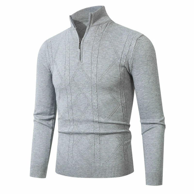 Herren Halbzip-Pullover aus Feinstrick mit geripptem Stehkragen Drune