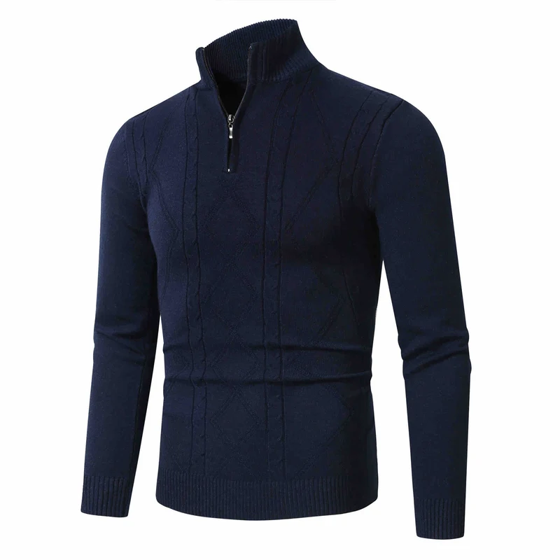 Herren Halbzip-Pullover aus Feinstrick mit geripptem Stehkragen Drune
