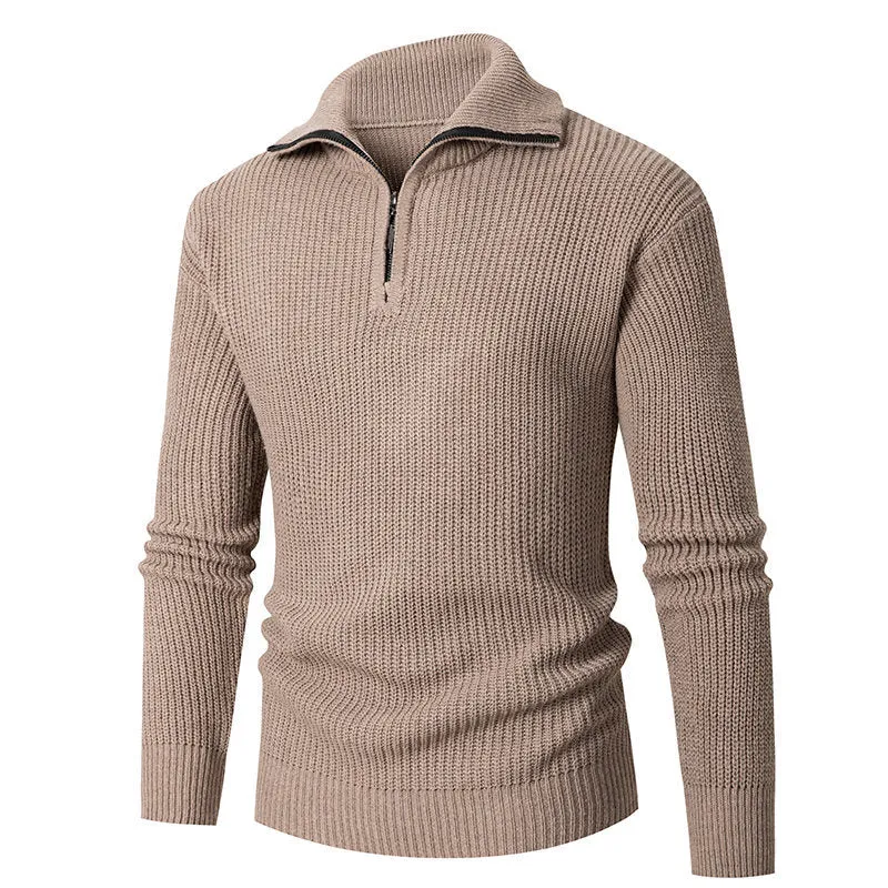 Herren Grobstruktur-Halbzip-Mockneck-Pullover aus thermoregulierendem Baumwollmix Drune