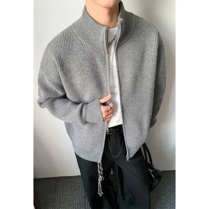 Herren Grobstrick-Zip-Jacke mit Stehkragen und geradem Oversize-Schnitt Drune