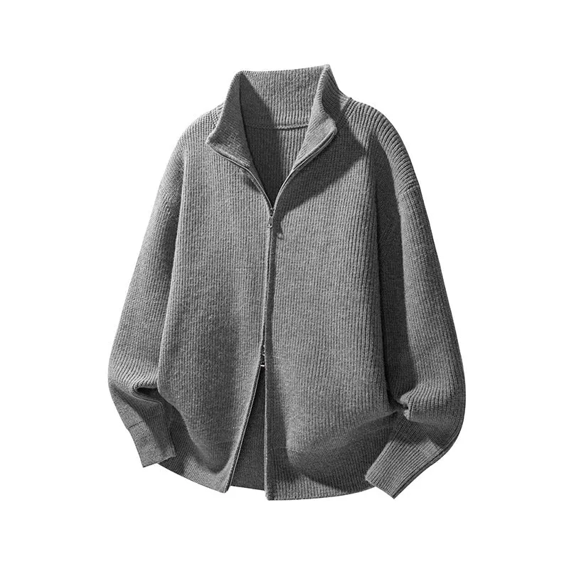 Herren Grobstrick-Zip-Jacke mit Stehkragen und geradem Oversize-Schnitt Drune
