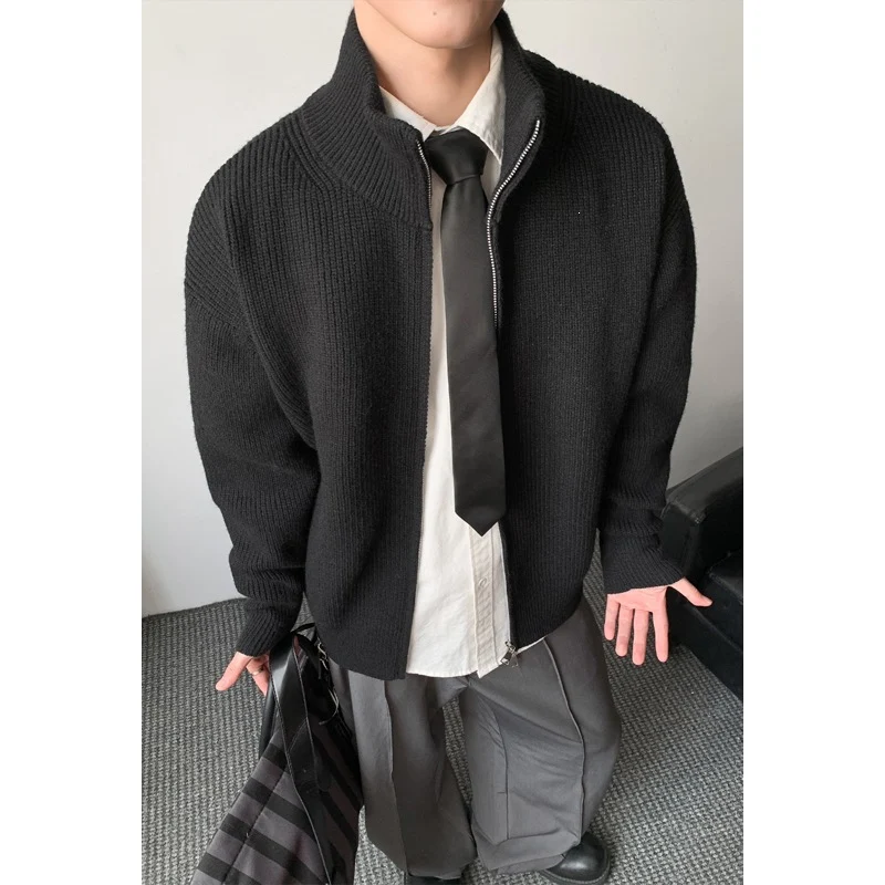 Herren Grobstrick-Zip-Jacke mit Stehkragen und geradem Oversize-Schnitt Drune