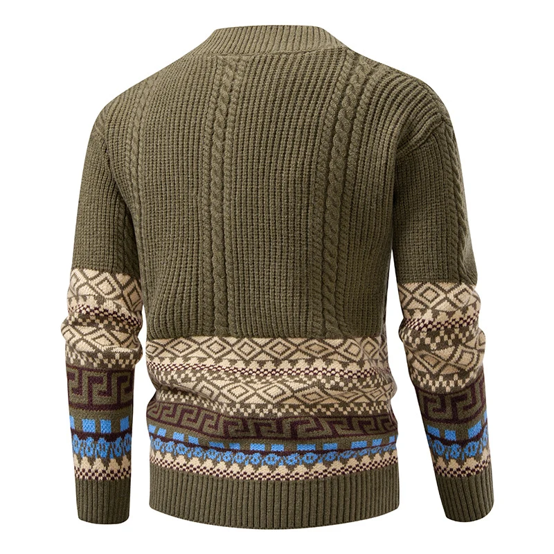 Herren Grobstrick-Cardigan mit Zopfmuster, Jacquard-Bändern und markanter Knopfleiste Drune