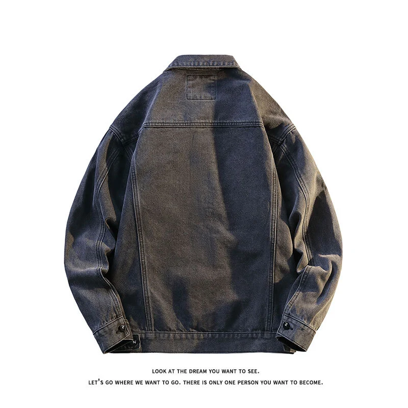 Herren Grobgewaschene Oversize-Jeansjacke mit Brustklapptaschen und durchgehender Knopfleiste Drune