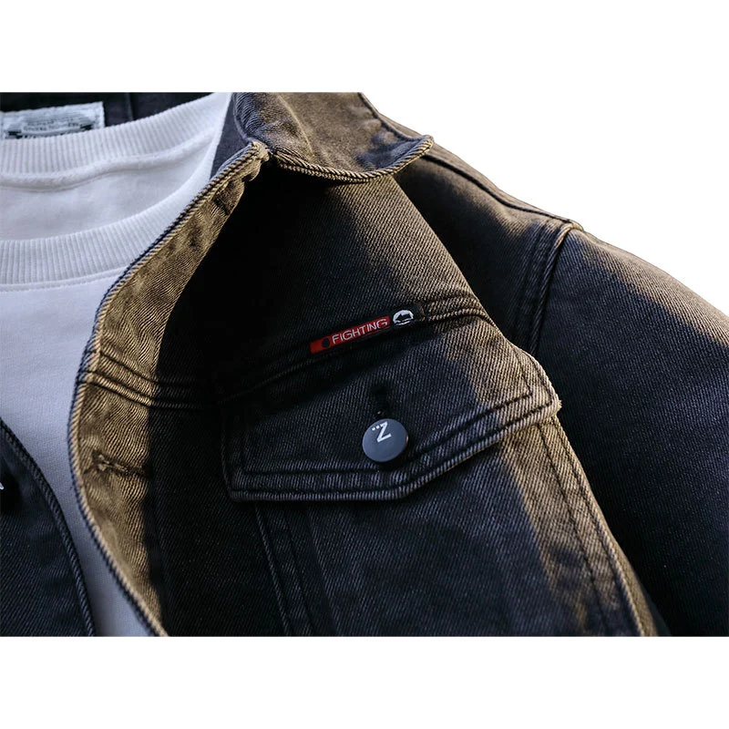 Herren Grobgewaschene Oversize-Jeansjacke mit Brustklapptaschen und durchgehender Knopfleiste Drune