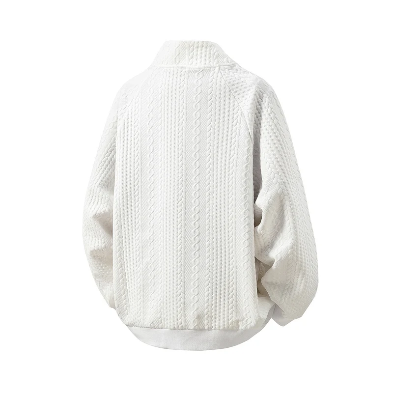 Herren Grobgestrickte Zip‑Strickjacke mit Stehkragen und Zopfmuster Drune