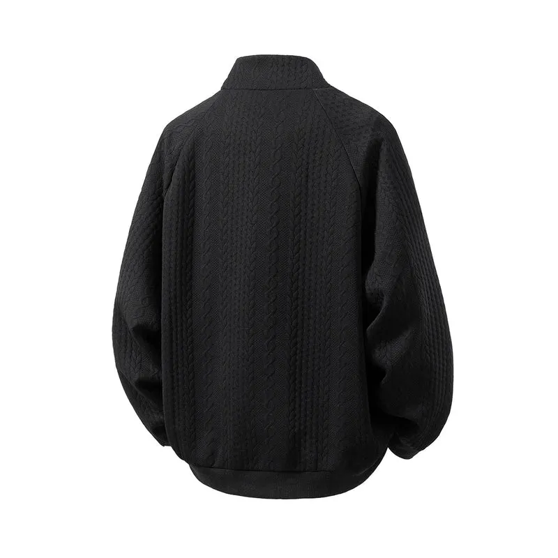 Herren Grobgestrickte Zip‑Strickjacke mit Stehkragen und Zopfmuster Drune