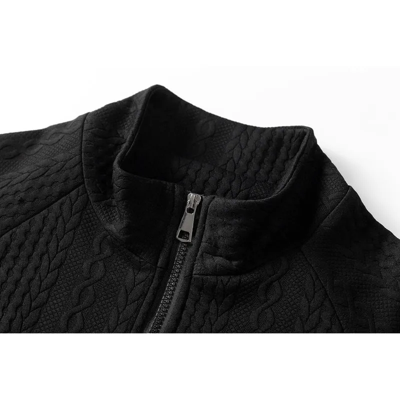Herren Grobgestrickte Zip‑Strickjacke mit Stehkragen und Zopfmuster Drune