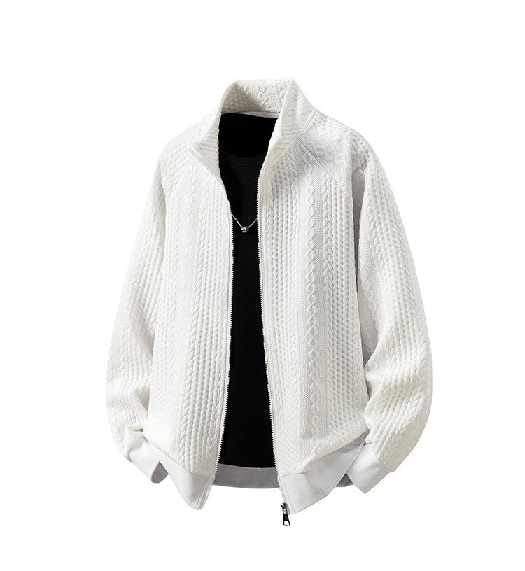 Herren Grobgestrickte Zip‑Strickjacke mit Stehkragen und Zopfmuster Drune