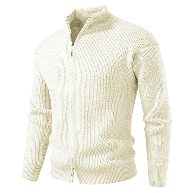 Herren Grobgerippter Zip-Cardigan mit hohem Schlauchkragen und verdeckter Naht Drune